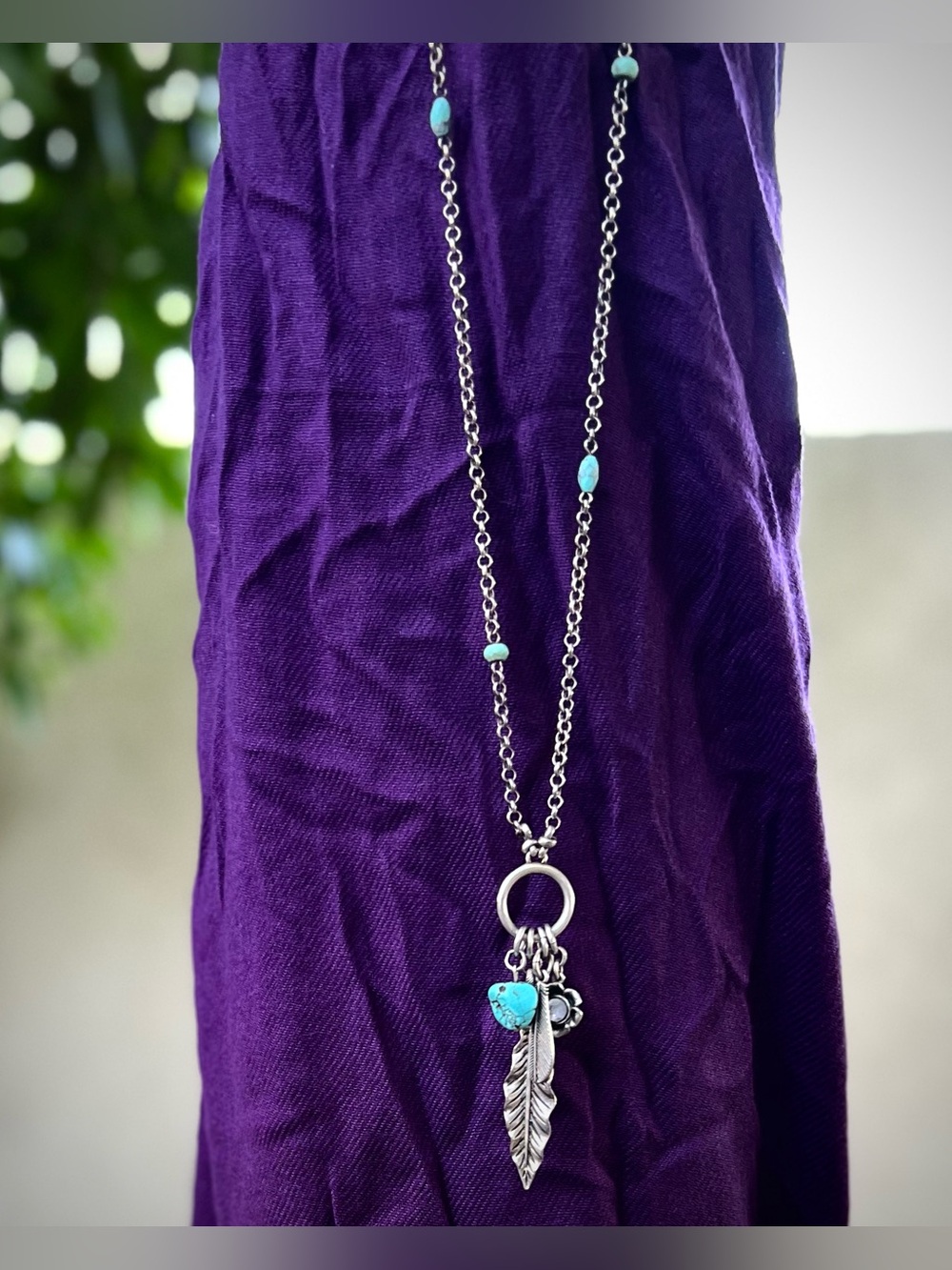 Lucky Brand Southwest Boho Charm Necklace - Silver-Tone Semi-Precious Turquoise